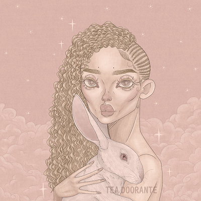 Melanin albinism albino black lives matter body positivity bunny clouds digital 2d digital illustration editorial fashion fashion illustration makeup pastel pink portrait portrait art rabbit stylized tea doorante women of color