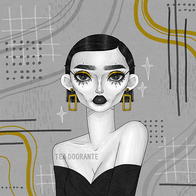 Aurous abstract black and white digital 2d digital illustration editorial fashion editorial makeup fashion gold illustration makeup modern portrait portrait art stylized tea doorante