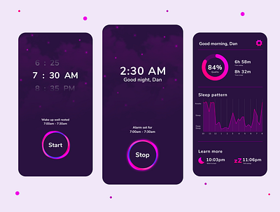 Sleep Tracker App alarm app bedtime concept design graphics habit habit tracker icons illustration meditation mobile night relax sleep sound time ui uidesign ux wellness