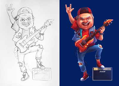 Grandpa rocker advertising bank character design grandpa illustration mascot prints rocker