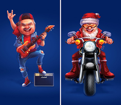 Grandpa rockstar and Santa biker advertising bank biker grandfather grandpa harley illustration mascot mascot design motorcycle new year rocker rockstar santa santa claus