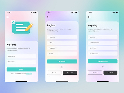 Login Screen 3d account app blur branding clean design illustration login minimalist mobile register screen signup ui ux