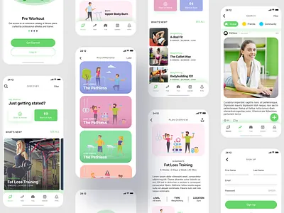 Fitness App Design android app app concept app design app ui design fashion fit fitness app gym health app illustration ios mobile app trainer training ui uidesign ux workout app