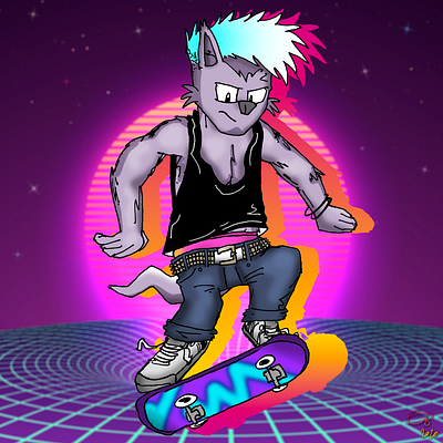 Character Design: Ray (Space Board) animation anthro anthrocharacter anthropomorphic anthropomorphism arcade bat bat character cartoon character character character art characters comic character graphicdesign illustration punk retro skateboarder skater vaporwave