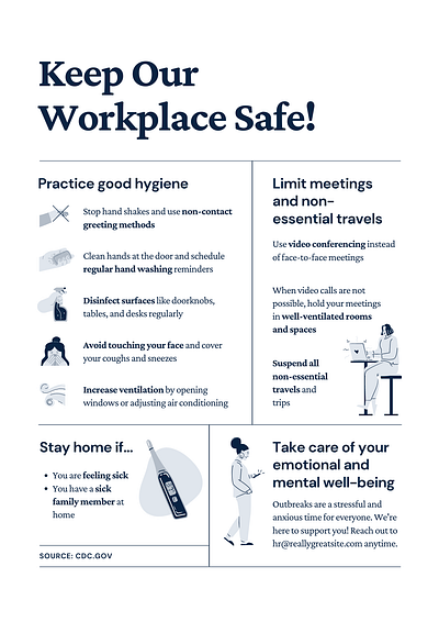 Blue and White Workplace Guidelines Coronavirus Poster covid19 design poster poster art procedures