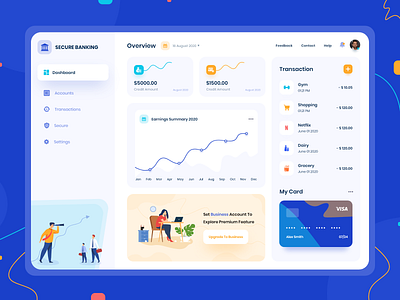 Secure Banking account bank banking dashboard data design secure statistics transaction web website