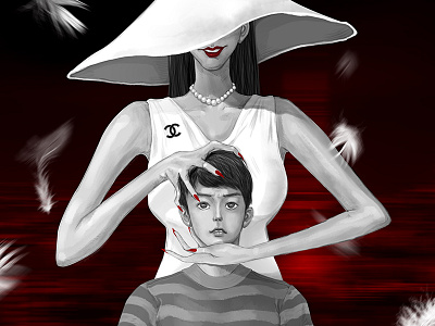 八尺大人 cartoon design dribbble girl illustration night painting