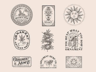 Branding for Ornament Hemp artwork badge branding handrawn hemp hemp logo illustration logo logo design vintage vintage badge