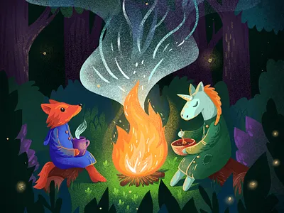 Night strangers 2d animal art character fox illustration nature procreate