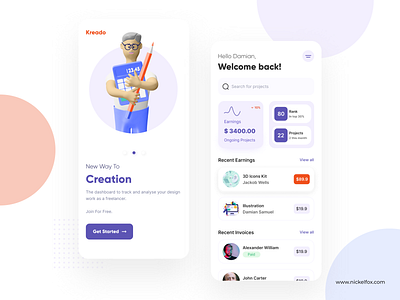 Kreado App app app design clean dashboad dashboard design dribbble best shot freelance minimal popular trend trendy typography ui uidesign web