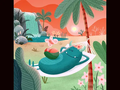 🏖Zoey baby birth announcement character illustration monster waterfall