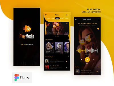 Play Media | Mobile App | Dark Mode app branding design figma figmadesign illustration ios logo mobile app studio album studio album ui ux vector