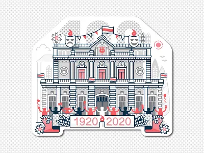 100 Years of Kupalauski Theater Sticker anniversary belarus building concept drama flat design illustration kupalauski line art solidarity sticker theater theater design theatres