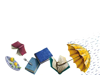 Biedronka Piorko Competition - Visiting books children contest dinner fork illustration plate rain umbrella