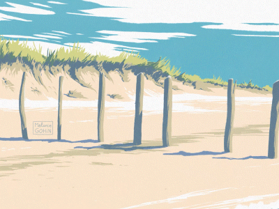 Plage de Gonneville 2d animation beach birds illustration