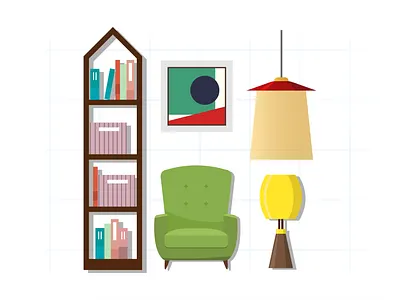 Living Room Illustrations art book chair decoration flat furniture home illustration art illustrations interior lamp living modern painting room shelf sofa stylish table vector