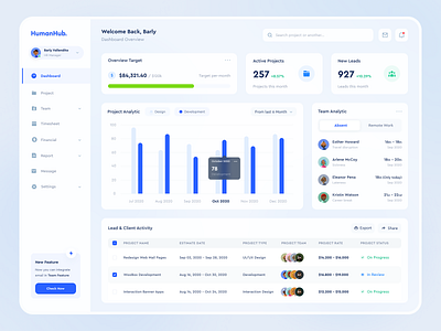 HumanHub - Dashboard & Payroll - Web App analytics app bigsur blue chart clean dashboard design hr human resources management app payroll project management ui uidesign ux uxdesign web app web design website