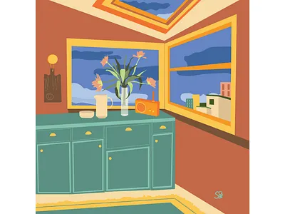 Corner adobe illustration adobe illustrator city corner digital illustration flat illustration flatdesign flowers illustration interior interior design vector vector design