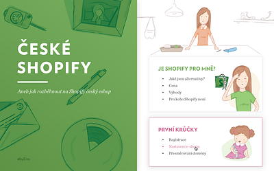 Shopify guide for Czechia branding byrocrary design drawing ecommerce girl illustraion painting payment rabbit shop shopify shopping woman