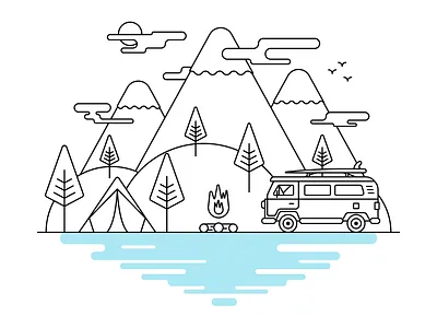 Camping scene digital illustration flat illustration illustration art illustrator lineart linework vector