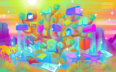 Mail Mirage desert design digital illustration editorial illustration illustration mail procreateapp psychedelic textures trees