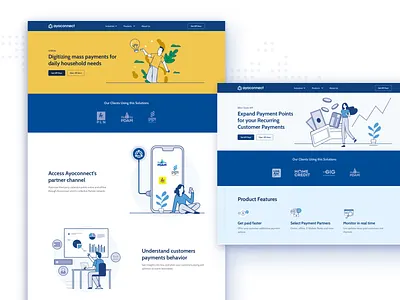 Ayoconnect Website Header Design b2b bill payment blue finance illustration landing page navy blue ui ux web