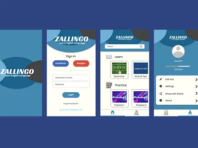 UI english language practice app design flat ui ux