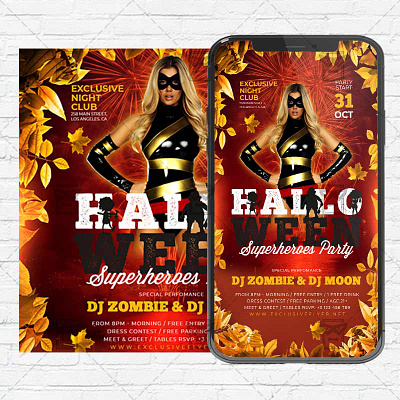 Halloween Superheroes Party - PSD Templates for Instagram superheroes party