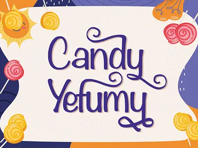 Candy Yefumy - Playful Display Font beautiful calligraphy children cute decorative fun handlettering handwritten kids kindergarten multilingual playful preschool quirky