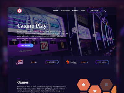 Online Casino card cards casino casino games casino online dark dark theme dark ui design gamble homepage night night mode nightclub trading ui ux vegas web website