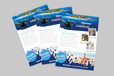 Travel Flyer adventure advertisement agency beach booking business company flight flyer holiday holiday flyer hotel island leaflet operator package pamphlet poster prospectus summer