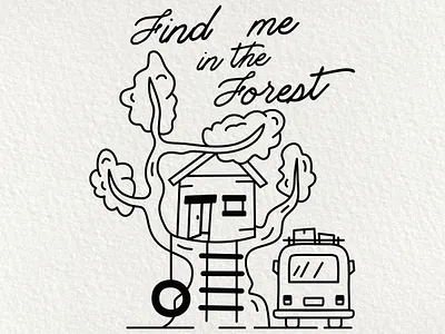 Find Me In The Forest line art concept adventure badge camping emblem forest logo line art logo retro tree house typography vector vintage