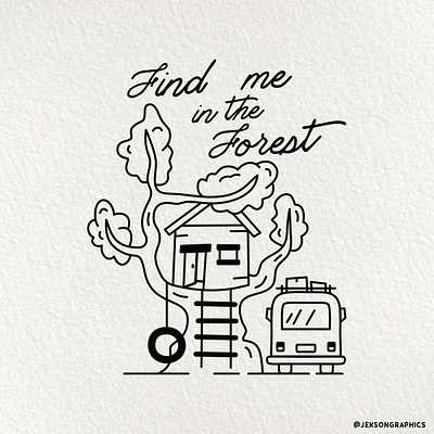 Find Me In The Forest line art concept adventure badge camping emblem forest logo line art logo retro tree house typography vector vintage