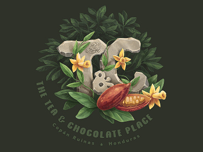 The Tea & Chocolate Place (El Lugar del Té & Chocolate) cafe cafe logo chocolate cocoa glyph historic history honduras logo logotype mayan tea vanilla