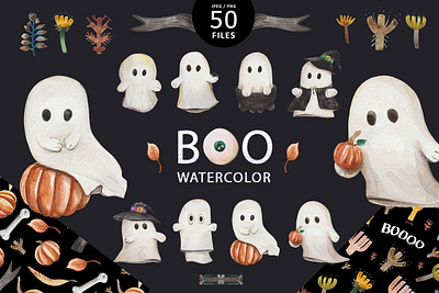 Boo art autumn autumn collection autumn flyer autumn leaves autumn party background clipart design elements fabric ghost ghost graphics ghosts graphic graphics illustrations patterns seamless pattern watercolor