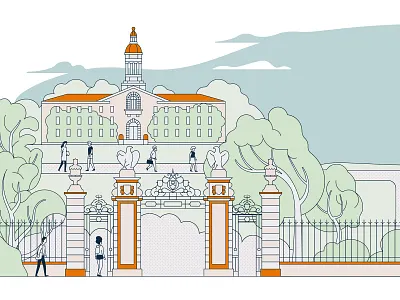 Princeton University architecture character characterdesign clouds dot screen editorial graphic illustration princeton trees university vector