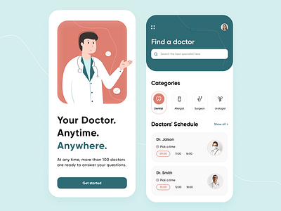 Personal Doctor - Mobile App application arounda bright categories colors concept design doctor figma health icons illustration illustrator medicine minimal mobile app pills schedule search ux