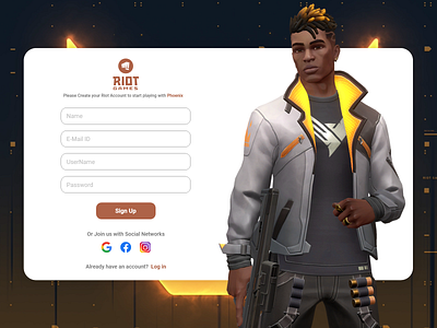 Riot Games Phoenix Sign-up Screen design illustrator minimal riotgames riotvisualdesign ui uidesign ux valorant