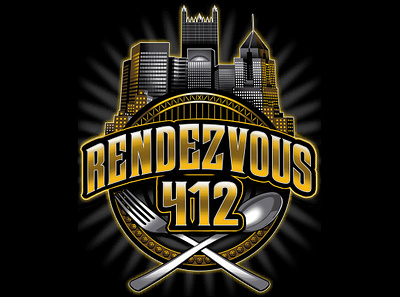 Rendezvous 412 logo branding city cityscape food truck fork illustration illustrations kitchen logo logo design pittsburgh restaurant skyline spoon vector vector art