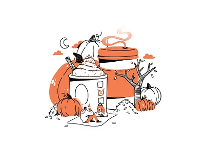 Pumpkin Spice Latte Date 2d branding branding illustration character design clean face flat flat art flat illustration graphic minimal minimal illustration vector vector art web illustration