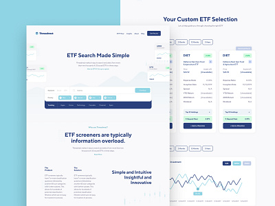 Threadvest Home b2c corporate website data miner data mining enterprise website etf homepage insights invest investing investment investment website landing page search results startup trading ui ux