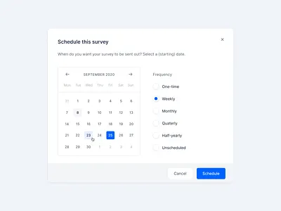 Scheduling a survey 🗓✍️ calender clean ui date design fintory interface survey