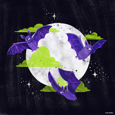 Peachtober 19' - Rock bat bats digital digital illustration halloween illustration moon night robin sheldon spooky