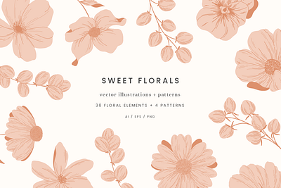 Sweet Florals Vector Illustrations creative market design drawing floral flowers graphicdesign illustration nature plants vector