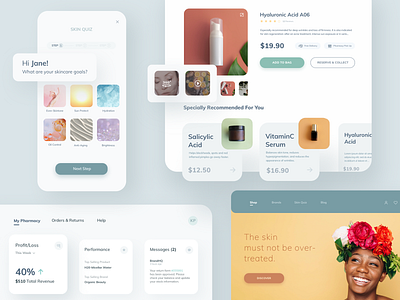 Beauty & Cosmetic Brand - Concept Design application beauty product branding design concept design cosmetology dashboard dermatology design ecommerce shop landing page design mobile onlineshopping pastel colours product page productdesign quiz app skincare ui ux webdesign