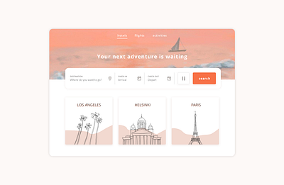 Travel Search Illustrated Pastel Colors - Exploration adobexd beige branding branding concept branding design drawing flights helsinki hotels illustration illustrator ipad pro los angeles paris pastels travel travel app ui uidesign vector