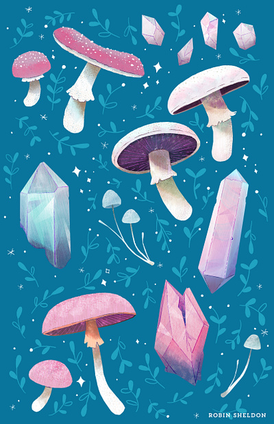 Mush & Rocks crystal crystals digital digital illustration illustration mushroom mushrooms mystical pattern robin sheldon