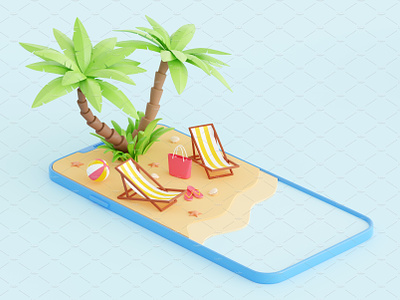 Summer beach vacation 3d render -