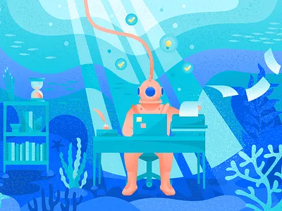 How to stay creative when you’re under pressure art atlassian blog illustration diver editorial art editorial illustration fish ideas illustration under pressure underwater vector water