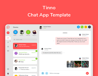 Tinno - Chat App Template bootstrap 4 chat clean design communication conversation dating platform design discussion html message messenger talk ui video call voice call